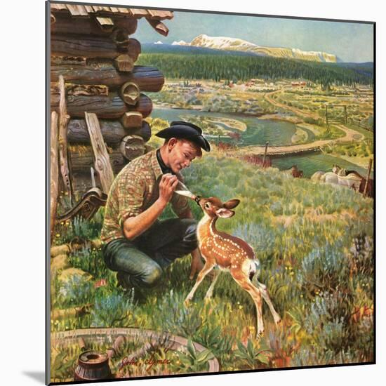 "Feeding Fawn Near Flowering Field", May 27, 1950-John Clymer-Mounted Giclee Print