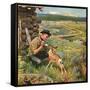 "Feeding Fawn Near Flowering Field", May 27, 1950-John Clymer-Framed Stretched Canvas