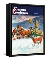"Feeding Herd in Winter," Country Gentleman Cover, March 1, 1945-Matt Clark-Framed Stretched Canvas