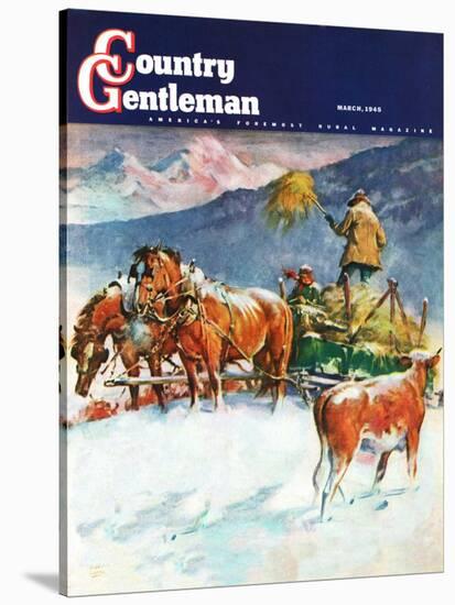 "Feeding Herd in Winter," Country Gentleman Cover, March 1, 1945-Matt Clark-Stretched Canvas