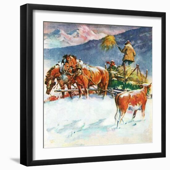 "Feeding Herd in Winter,"March 1, 1945-Matt Clark-Framed Giclee Print