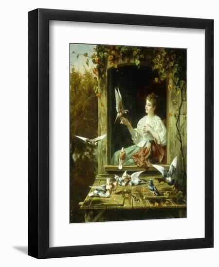 Feeding the Birds-Jan Pieter Portielje-Framed Premium Giclee Print