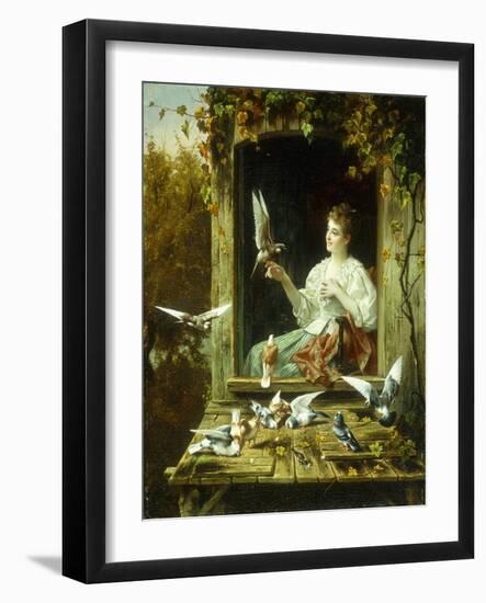 Feeding the Birds-Jan Pieter Portielje-Framed Giclee Print