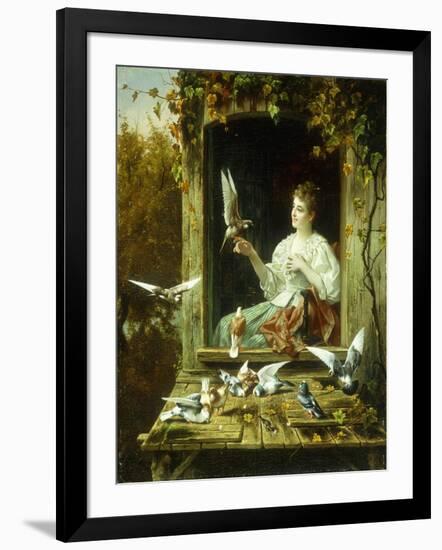 Feeding the Birds-Jan Pieter Portielje-Framed Giclee Print