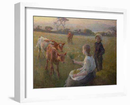 Feeding the Calves, 1906-Harold Harvey-Framed Giclee Print