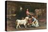 Feeding The Calves-Joseph Denovan Adam-Stretched Canvas