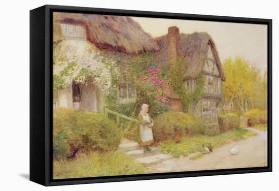 Feeding the Chickens watercolor-Arthur Claude Strachan-Framed Stretched Canvas