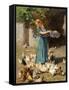 Feeding the Chickens-Luigi Rossi-Framed Stretched Canvas