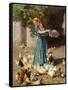 Feeding the Chickens-Luigi Rossi-Framed Stretched Canvas