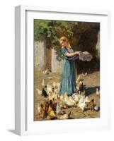 Feeding the Chickens-Luigi Rossi-Framed Giclee Print