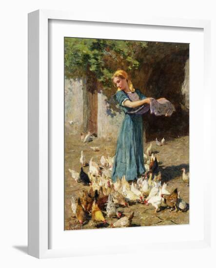 Feeding the Chickens-Luigi Rossi-Framed Giclee Print