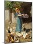 Feeding the Chickens-Luigi Rossi-Mounted Giclee Print