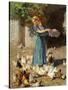 Feeding the Chickens-Luigi Rossi-Stretched Canvas