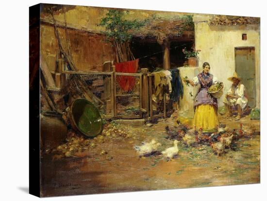 Feeding the Chickens-Benlliure y Gil Jose-Stretched Canvas