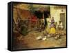 Feeding the Chickens-Benlliure y Gil Jose-Framed Stretched Canvas