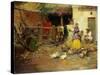 Feeding the Chickens-Benlliure y Gil Jose-Stretched Canvas