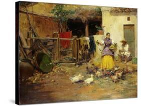 Feeding the Chickens-Benlliure y Gil Jose-Stretched Canvas