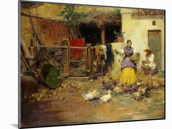 Feeding the Chickens-Benlliure y Gil Jose-Mounted Giclee Print