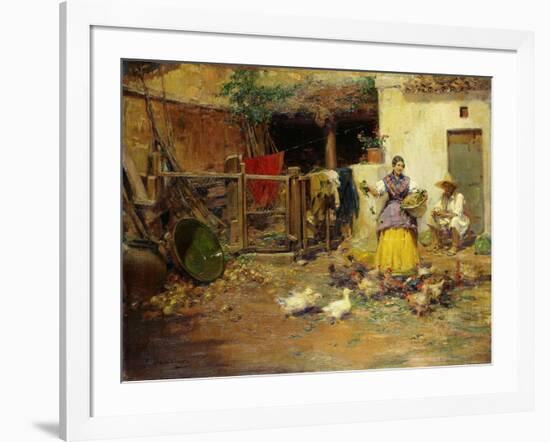 Feeding the Chickens-Benlliure y Gil Jose-Framed Giclee Print