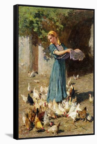 Feeding the Chickens-Luigi Rossi-Framed Stretched Canvas