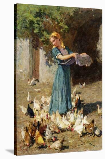 Feeding the Chickens-Luigi Rossi-Stretched Canvas