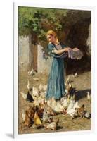 Feeding the Chickens-Luigi Rossi-Framed Giclee Print