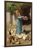 Feeding the Chickens-Luigi Rossi-Framed Giclee Print