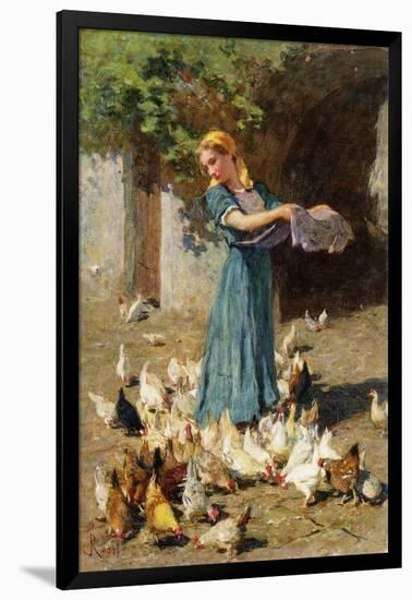 Feeding the Chickens-Luigi Rossi-Framed Giclee Print