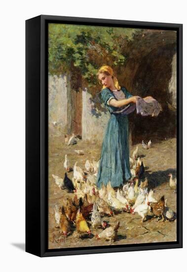 Feeding the Chickens-Luigi Rossi-Framed Stretched Canvas