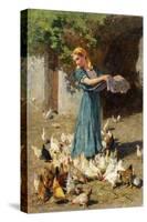 Feeding the Chickens-Luigi Rossi-Stretched Canvas