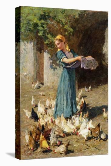 Feeding the Chickens-Luigi Rossi-Stretched Canvas