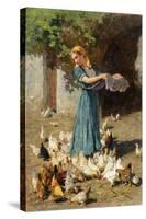 Feeding the Chickens-Luigi Rossi-Stretched Canvas