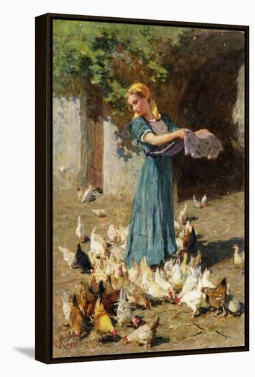 Feeding the Chickens-Luigi Rossi-Framed Stretched Canvas