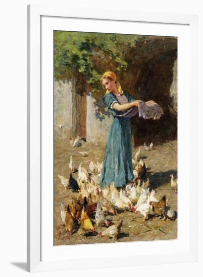 Feeding the Chickens-Luigi Rossi-Framed Giclee Print