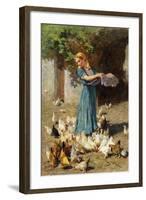 Feeding the Chickens-Luigi Rossi-Framed Giclee Print