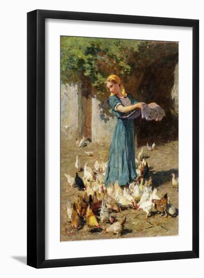 Feeding the Chickens-Luigi Rossi-Framed Giclee Print