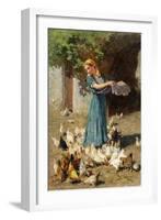 Feeding the Chickens-Luigi Rossi-Framed Giclee Print