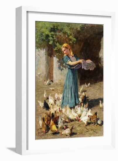 Feeding the Chickens-Luigi Rossi-Framed Giclee Print