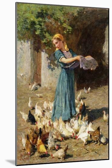 Feeding the Chickens-Luigi Rossi-Mounted Giclee Print