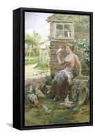 Feeding the Chickens-Alfred Augustus Glendenning-Framed Stretched Canvas