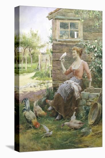 Feeding the Chickens-Alfred Augustus Glendenning-Stretched Canvas