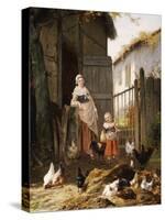 Feeding the Chickens-Eugene Remy Maes-Stretched Canvas