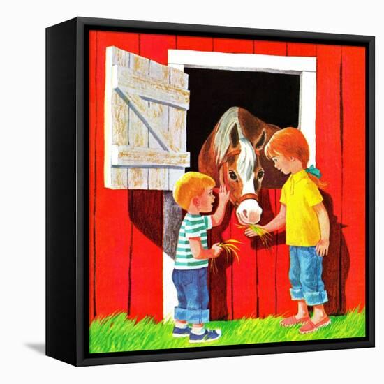 Feeding the Horse - Jack & Jill-Beth Krush-Framed Stretched Canvas