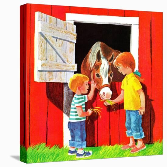 Feeding the Horse - Jack & Jill-Beth Krush-Stretched Canvas