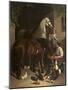 Feeding the Horses (Horses, Figures and Poultry), 1858 (Oil on Canvas)-John Frederick Herring Snr-Mounted Giclee Print