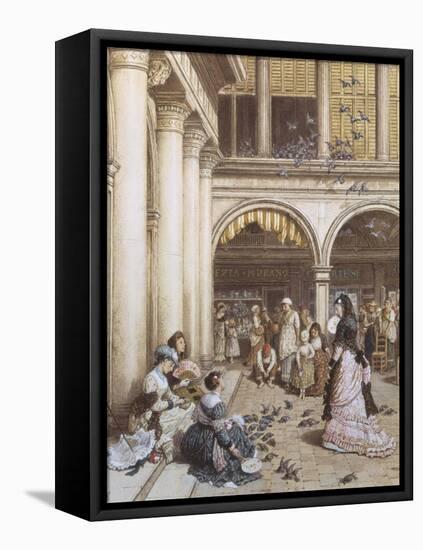 Feeding the Pigeons, Piazza San Marco, Venice-Myles Birket Foster-Framed Stretched Canvas