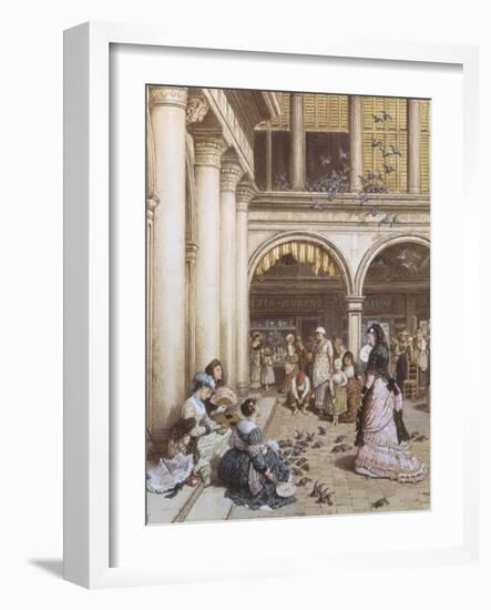 Feeding the Pigeons, Piazza San Marco, Venice-Myles Birket Foster-Framed Giclee Print