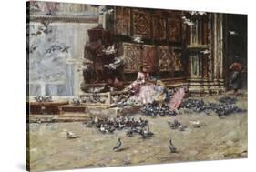 Feeding the Pigeons, St. Mark's Square, Venice-Lieven Herremans-Stretched Canvas