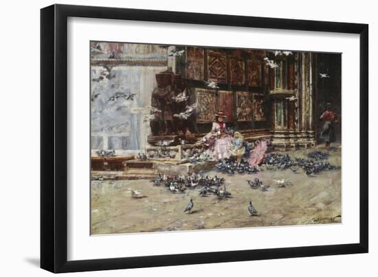 Feeding the Pigeons, St. Mark's Square, Venice-Lieven Herremans-Framed Giclee Print