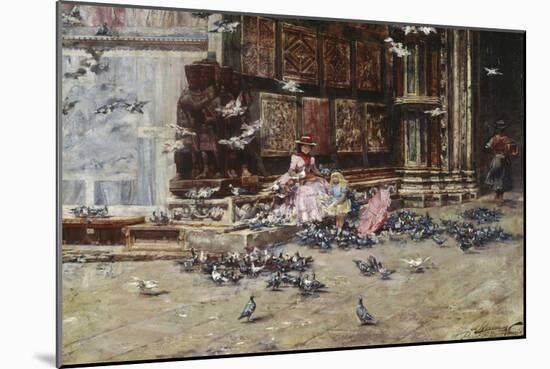Feeding the Pigeons, St. Mark's Square, Venice-Lieven Herremans-Mounted Giclee Print